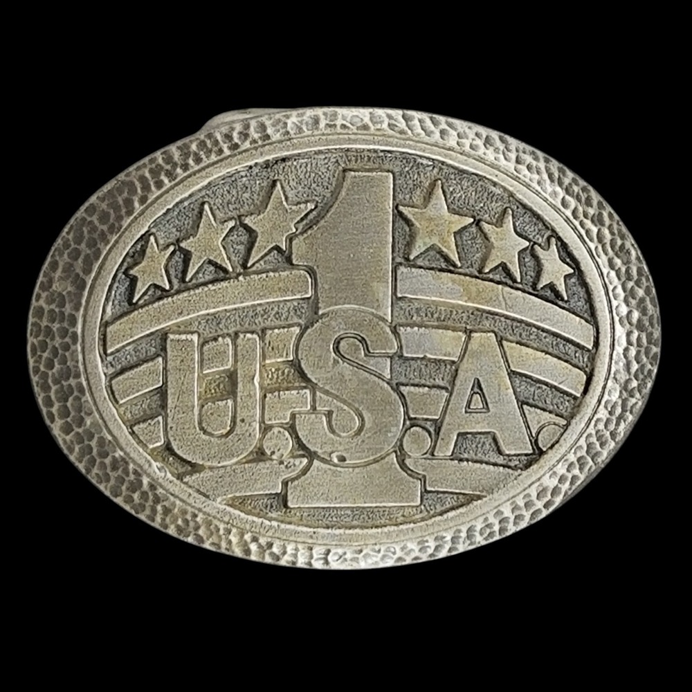 Vintage USA Number 1 Patriotic Small Belt Buckle‎ 1984 Collectible Metal